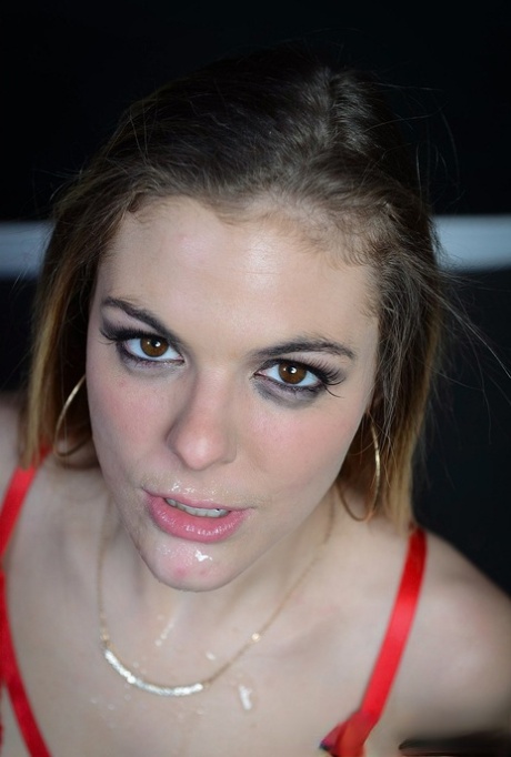 Horny Kendra Lynn in red hot lingerie on her knees giving messy POV blowjob 51560164