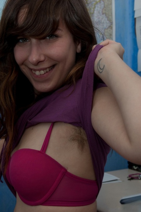 Wonderful brunette pleasing her super hairy body while doing homework 30339792
