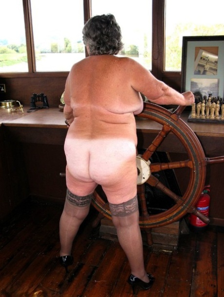 Fat British nan Grandma Libby masturbates in stockings while on board a boat 63496385