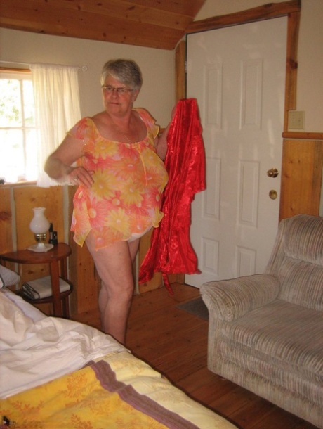 Obese granny Girdle Goddess wakes up from a nap and precedes to strip naked 52167460