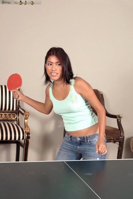 Asian chick Carmen Blue strips to her birthday suit after playing ping-pong 93323194
