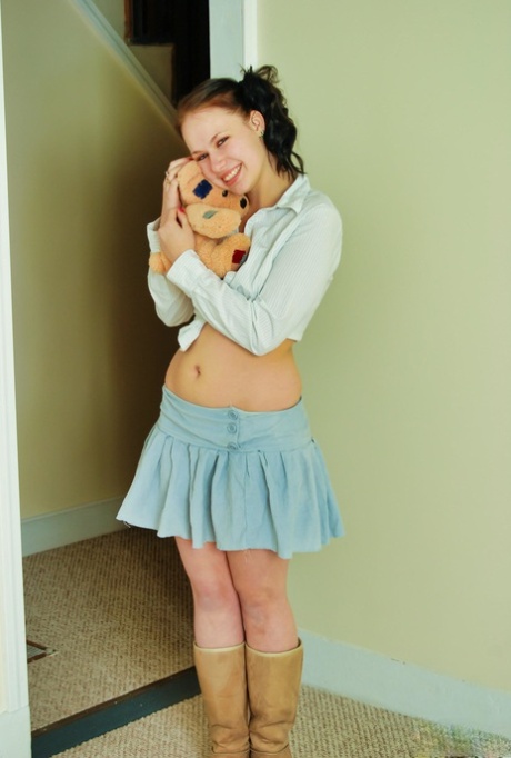 Amateur girl Emily exposes her tits and twat while holding a teddy bear 72746081