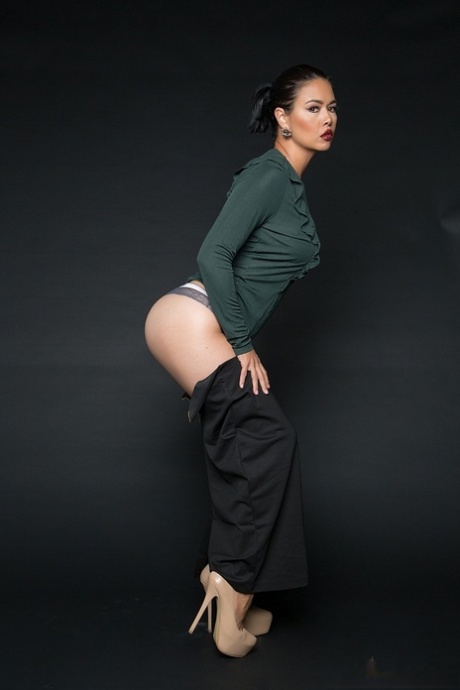 Asian office worker Dana Vespoli strips off business clothes for easier money